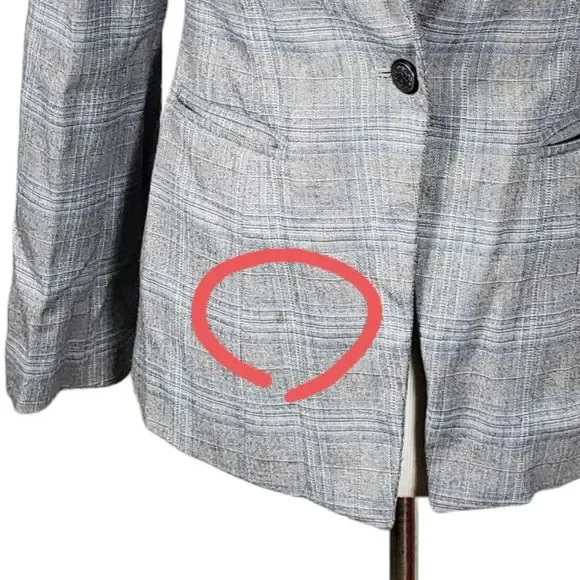 White House Black Market whbm Petite size 4P Gray Blue Plaid Blazer AS IS - Picture 7 of 11